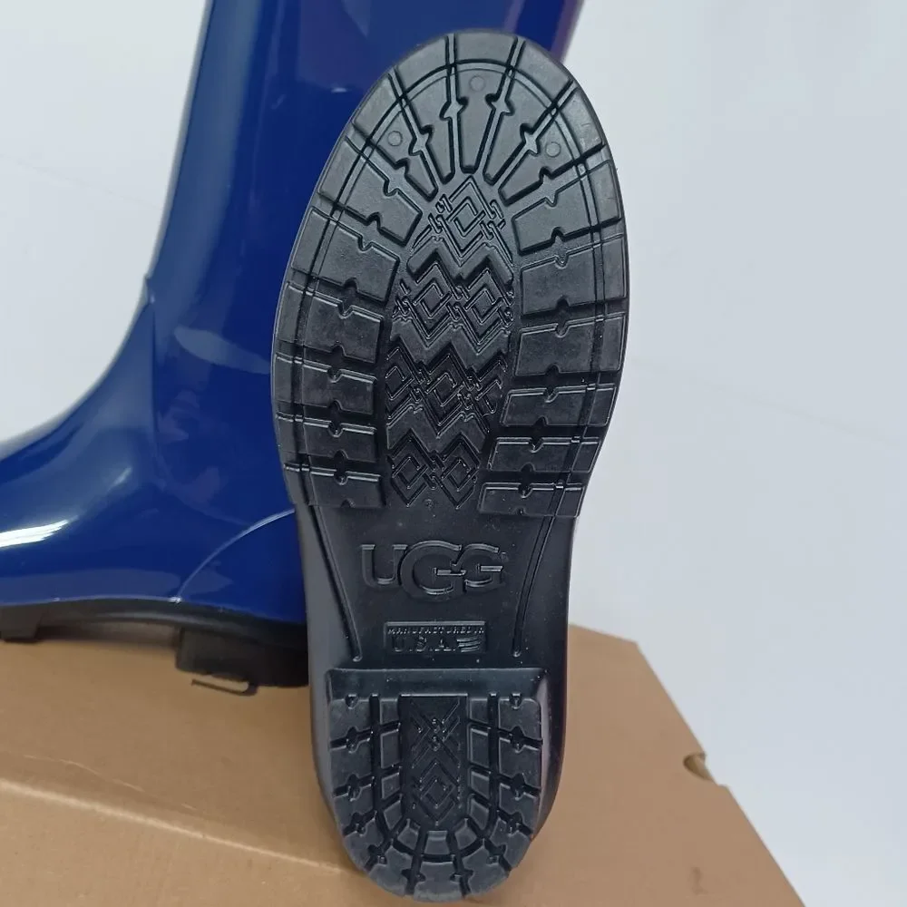 UGG Women's Navy Blue Shaye Glossy Waterproof Rubber Rain Boots Size 6
